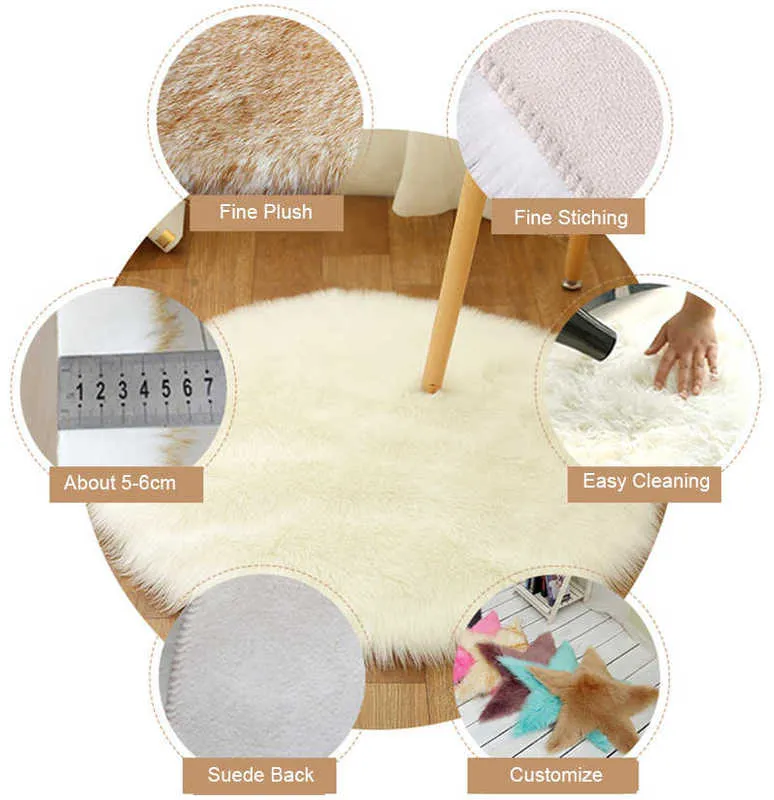 OIMG Faux Fur Rug Fluffy Carpet Round Pink White Mat for Living Room Bed Bedside Girl Luxury Home Decoration Plush Floor Rugs 210928