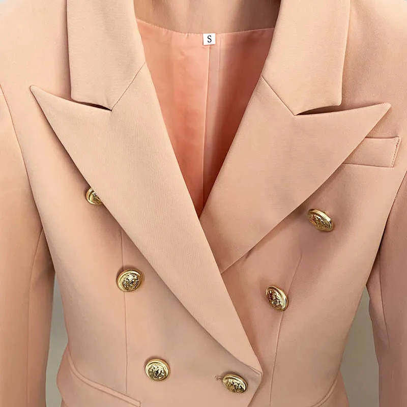 HIGH STREET est Designer Damesjas Klassiek Double Breasted Lion Buttons Slim Fitting Blazer Nude 210930