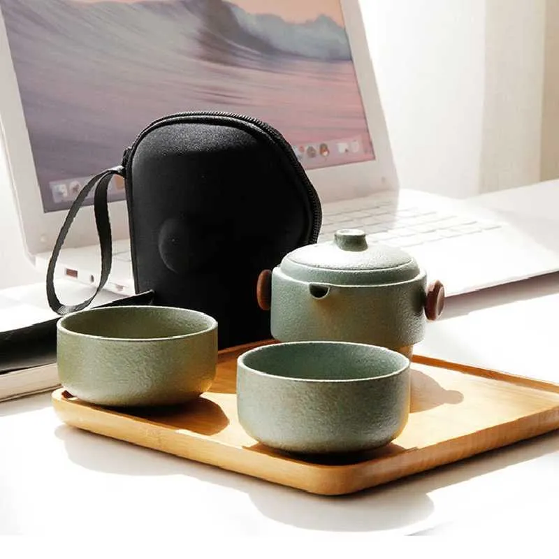 Théière en céramique de Style japonais avec couvercle bol tasse à thé fait à la main Portable voyage bureau service à thé 210813