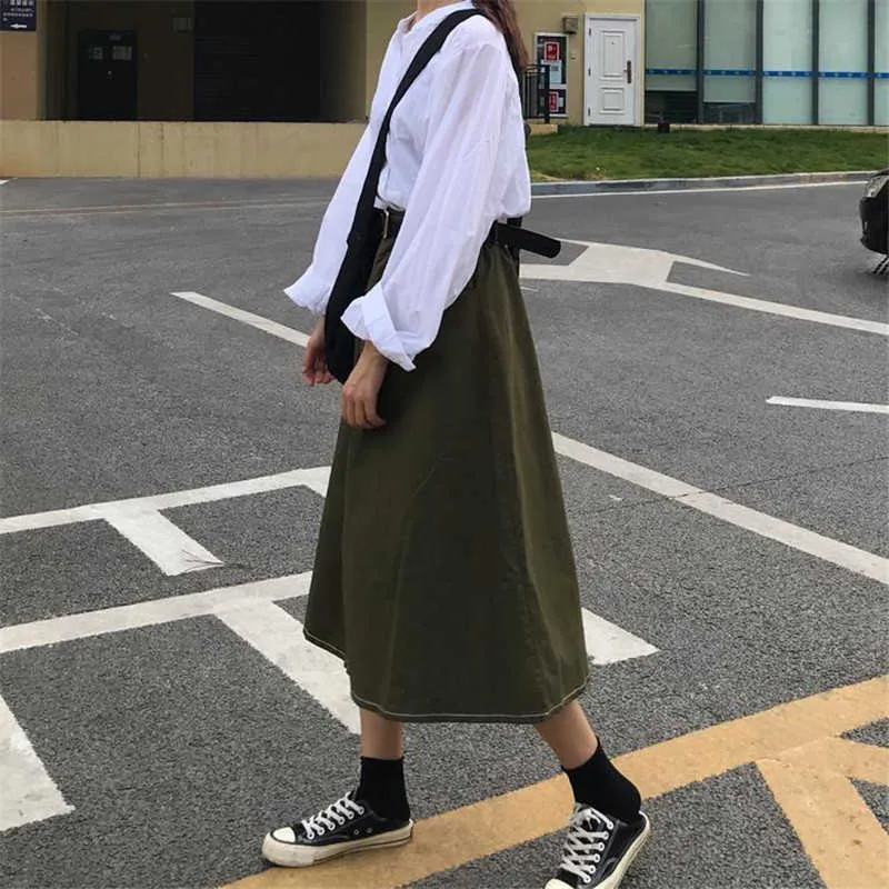 Plus 5xl 5xl streetwear harajuku długie spódnice dla kobiet eleganckie elastyczne wysoką talię maxi spódnica czarna khaki armia zielona spódnica 210619