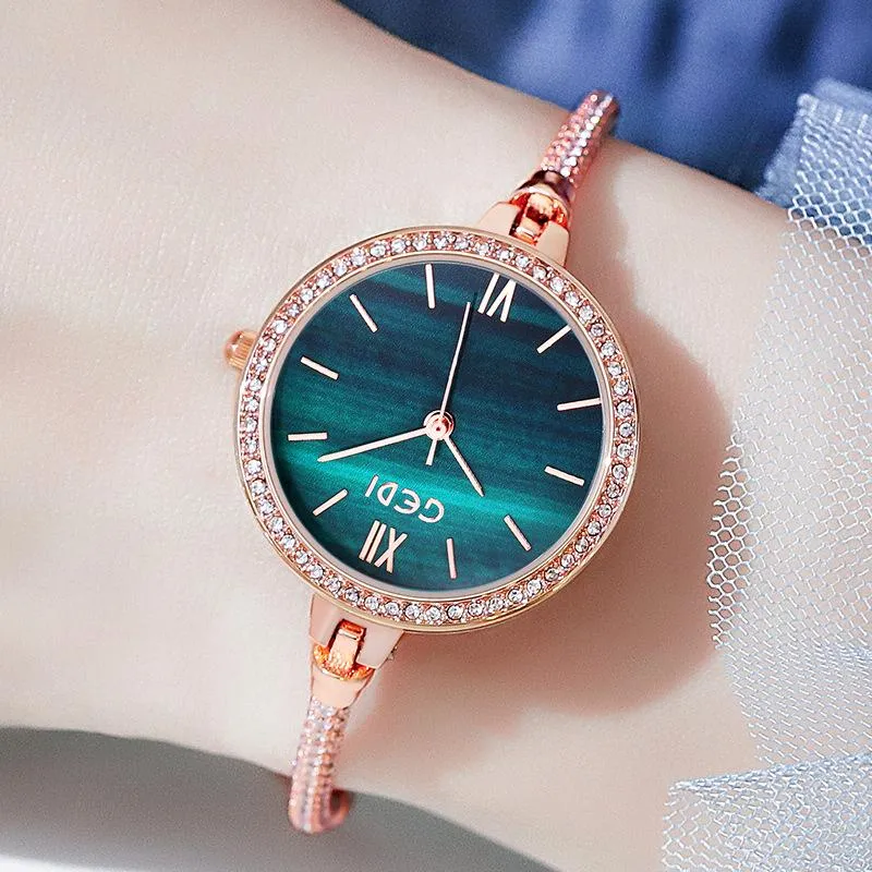 Модные женские часы-браслет GEDI Бренд розового золота розовый узкий ремешок Элегантные женские часы Простые повседневные женские часы в стиле минимализм242x