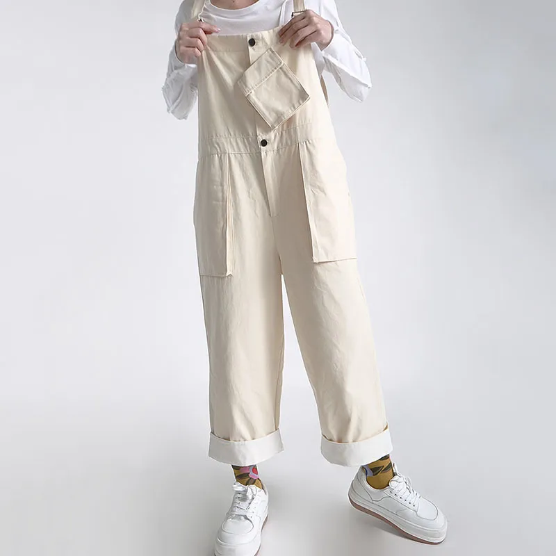 [EAM] High Waist YellowBig Size Wide Leg Ankle-length Overalls Loose Fit Pants Women Fashion Spring 1DD708507 21512