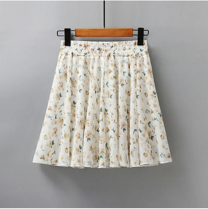 2021 Zomer Nieuwe Koreaanse versie Kleine verse golfpunt chiffon rok hoge taille dunne geplooide veiligheid rok broek x0428