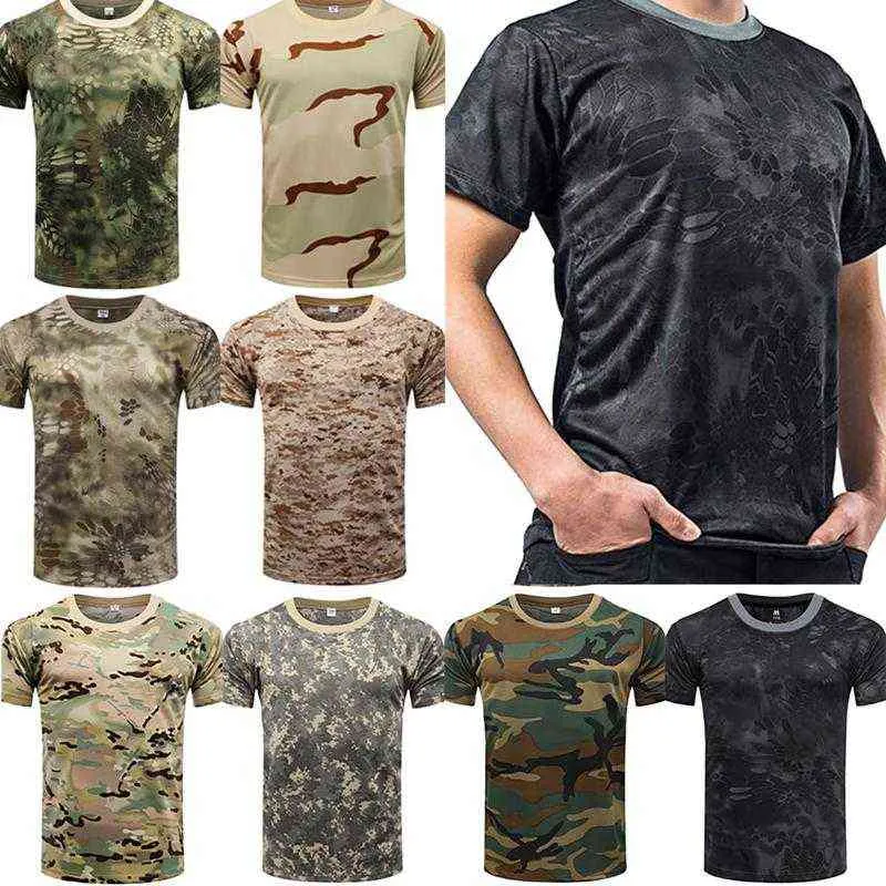 Camicia traspirante mimetica ad asciugatura rapida T-shirt tattiche militari aderenti Compressione da uomo Fitness Body Bulding Top G1222