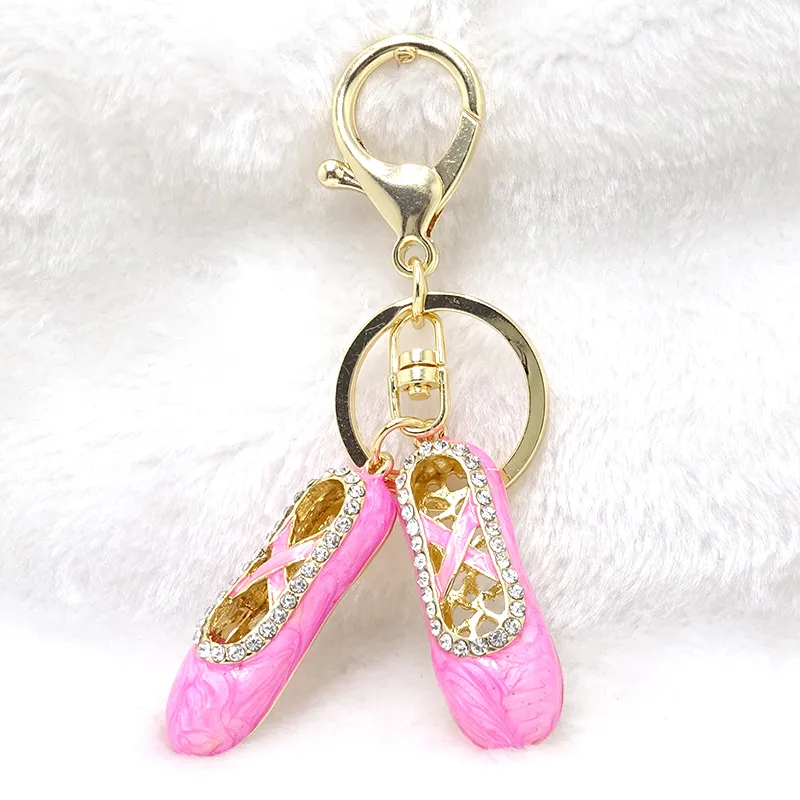 Mode porte-clés sexy rose perle peinture chaussures de ballet porte-clés en alliage tridimensionnel strass sac pendentif petits bijoux