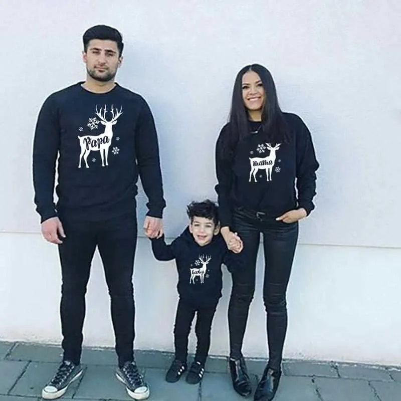 Family Christmas Sweaters Father Mother Daughter Son Matching Outfits Look Year Kids Hoodies Clothing Mommy And Me Clothes 211018