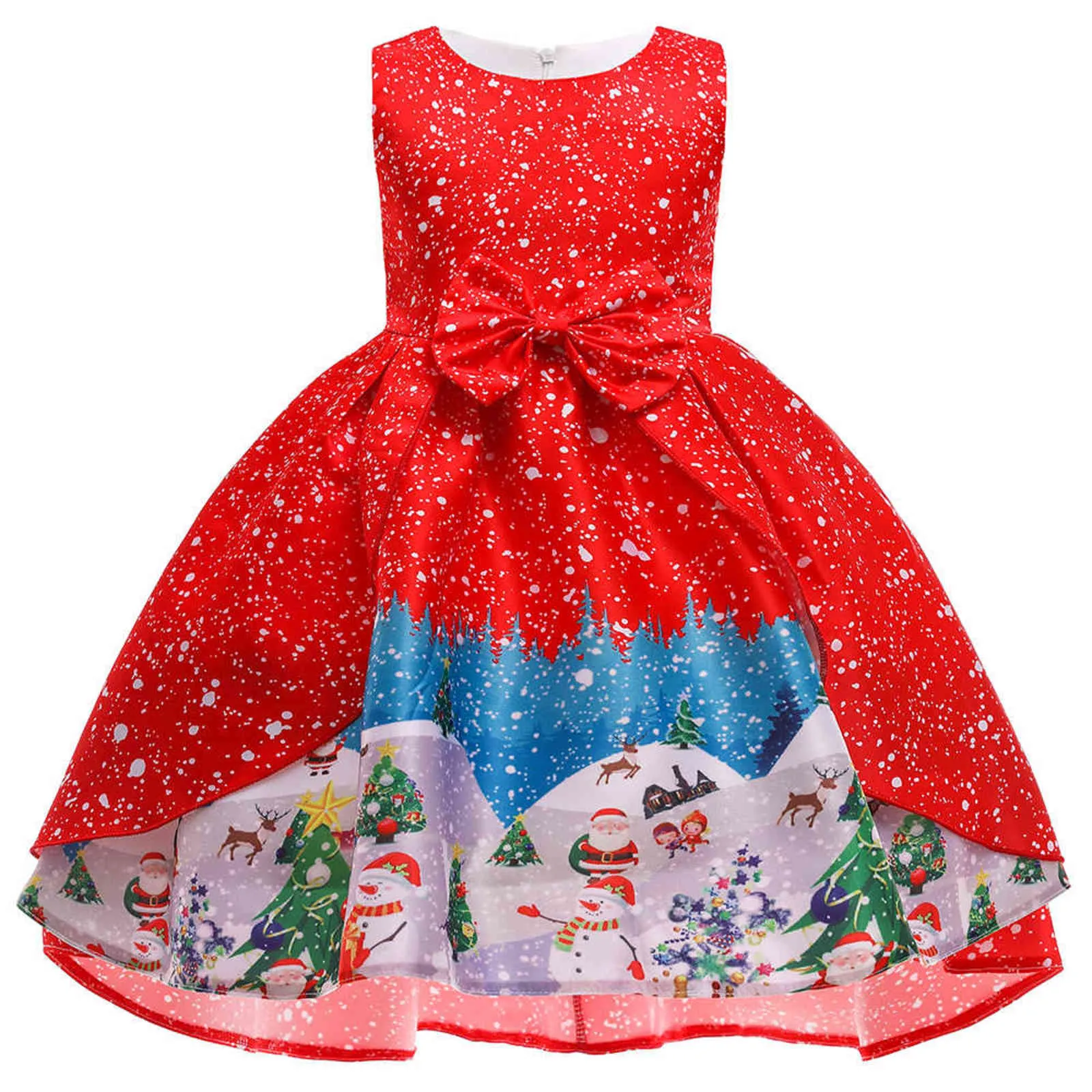 Christmas Dress For Kids Girl Print Santa Claus Princess Dresses New Year Baby Girls Party Dress Children Cosplay Costume 3-10Y G1129