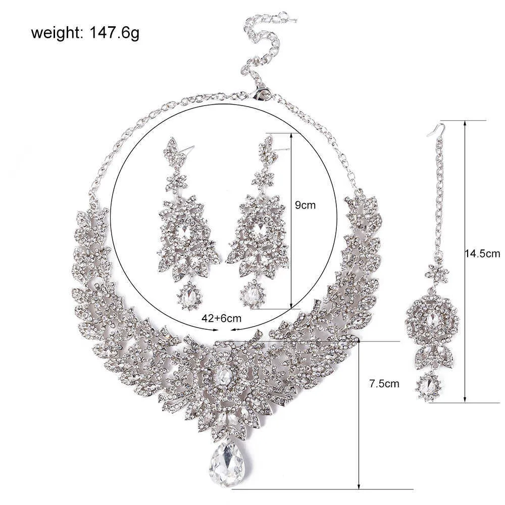FARLENA, collar de novia indio clásico, pendientes y Frontlet, conjunto de joyería de diamantes de imitación de cristal para boda nupcial de lujo, conjuntos H1022