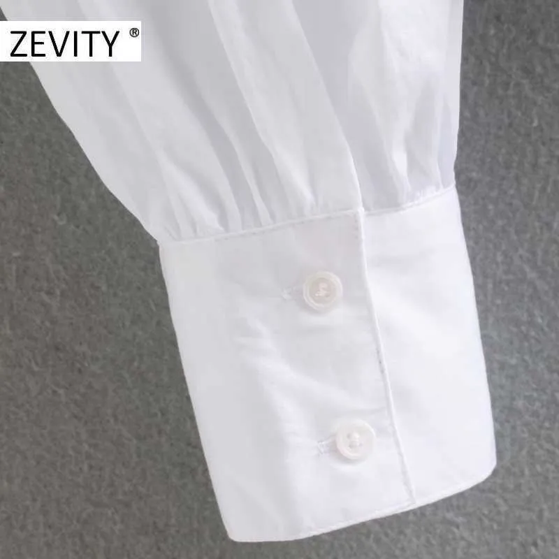 Zeveity женщины сладкий Питер Pan воротник кружева шить случайные поплина блузки рубашки женские слойки рукав белый Chemise Chic Tops LS7201 210603