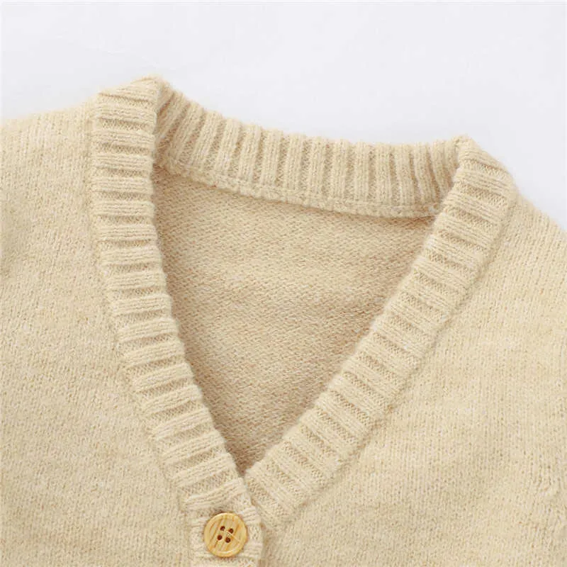 Cardigan tricoté à col en v pour bébé fille et garçon, manteaux d'automne et de printemps, pull à simple boutonnage, vêtements d'extérieur, G1026