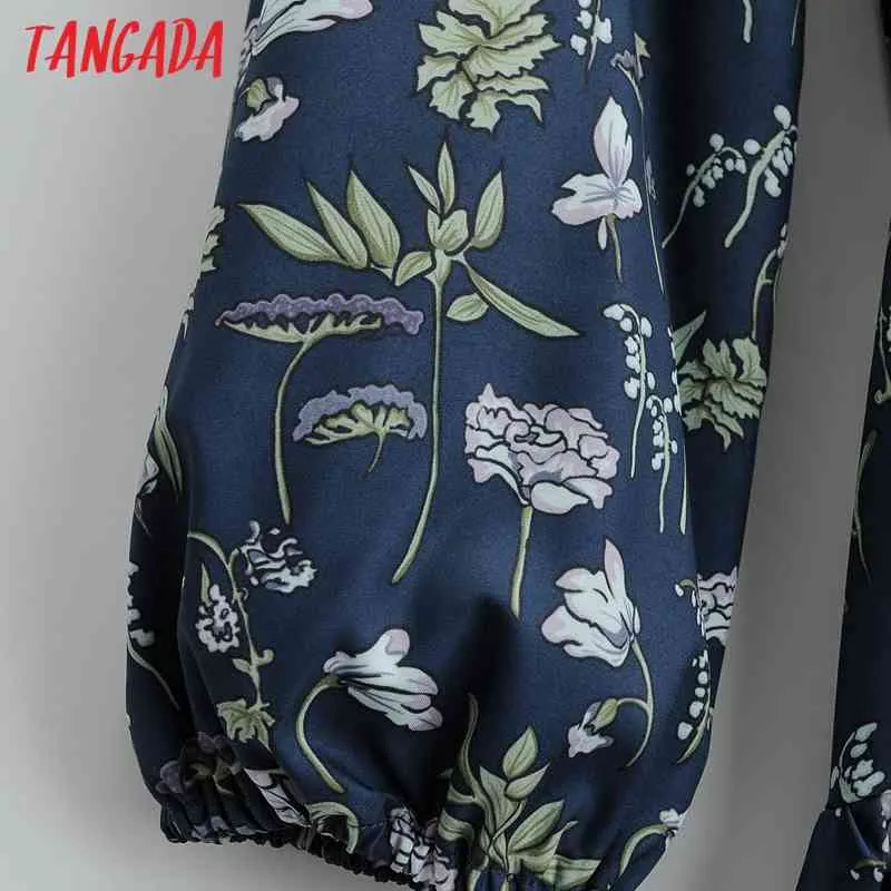 Mini abito da donna a maniche lunghe con scollo a V e maniche lunghe con stampa di fiori blu da donna Vestidos SY227 210416