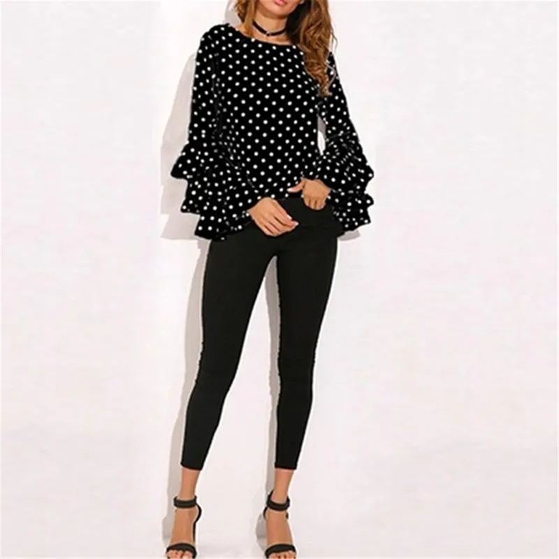 Frauen Polka Dot Blusas Shirts Frühling Mode O Hals Langarm Bluse Femininas Casual Tops Plus Größe 4XL 5XL Hemd 210410