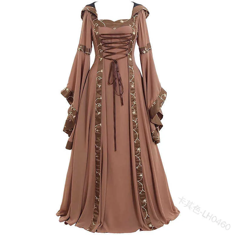 donne Nuovo abito medievale costume Rinascimentale gotico Cosplay Abito lungo con cappuccio Donna Retro Steampunk Abiti fantasia Halloween 5XL Y0903