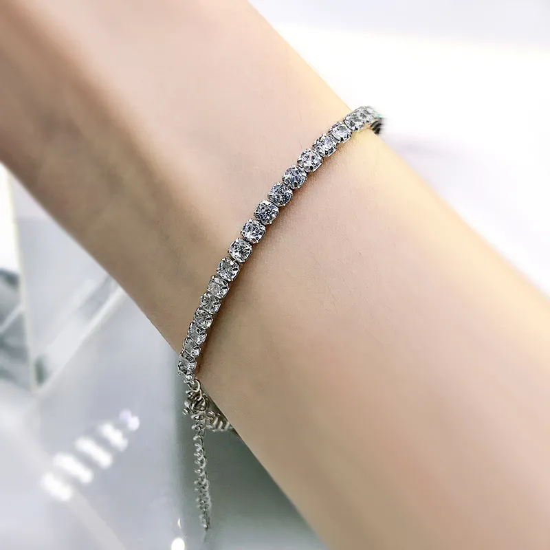 OEVAS 100% 925 Sterling Zilver 3mm Volledige High Carbon Diamanten Armband Voor Vrouwen Fonkelende Bruiloft Fijne Sieraden Whole273J