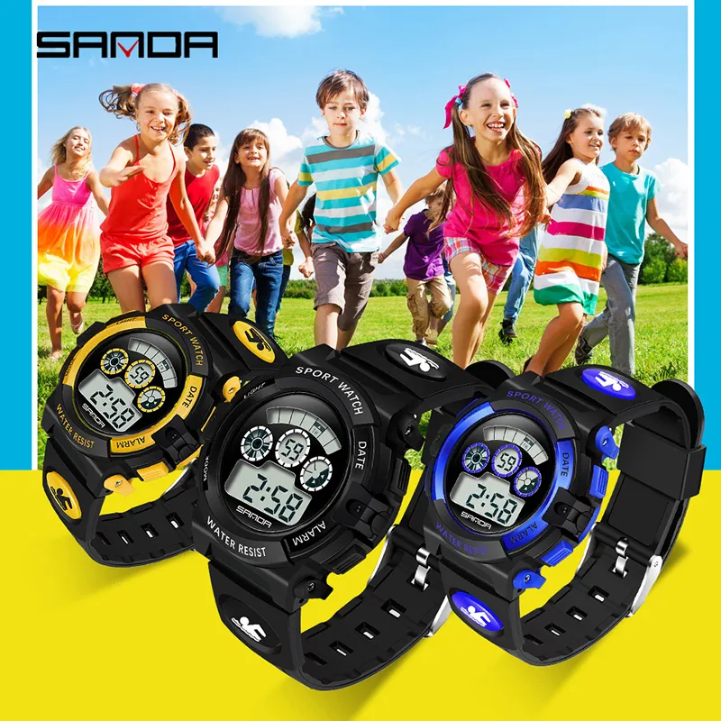Sanda Kids Watches Outdoor Sports Lysande Stopwatch Date Week Alarm Children Watch Waterproof Girls Clock277B