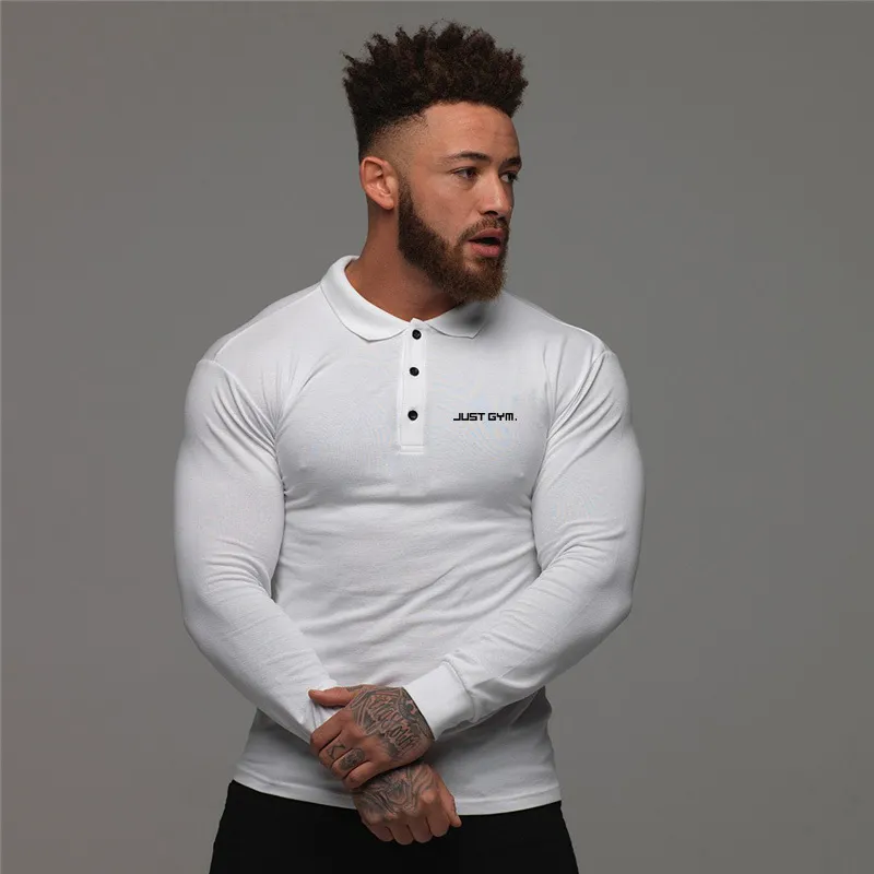 Muscleguys Outono Moda Polo Camisa Casual Algodão Algodão Manga Longa Alta Qualidade Slim Fit Polo Camisa Homens Fitness Polo Homme 210421