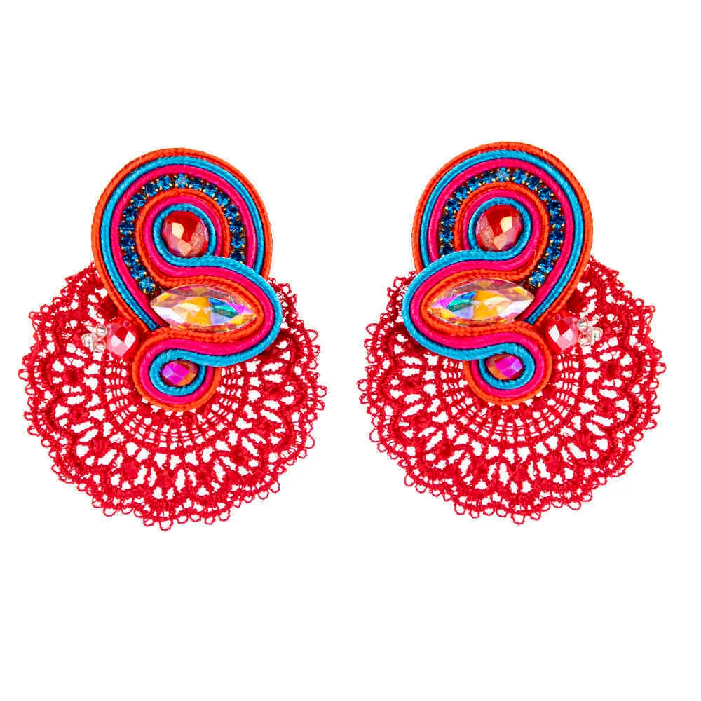 Soutache Drop Kolczyki dla Kobiet Etniczny Styl Duży Kolczyk Boho Decor Biżuteria Kolorowa Koronkowa Koronka - Moda