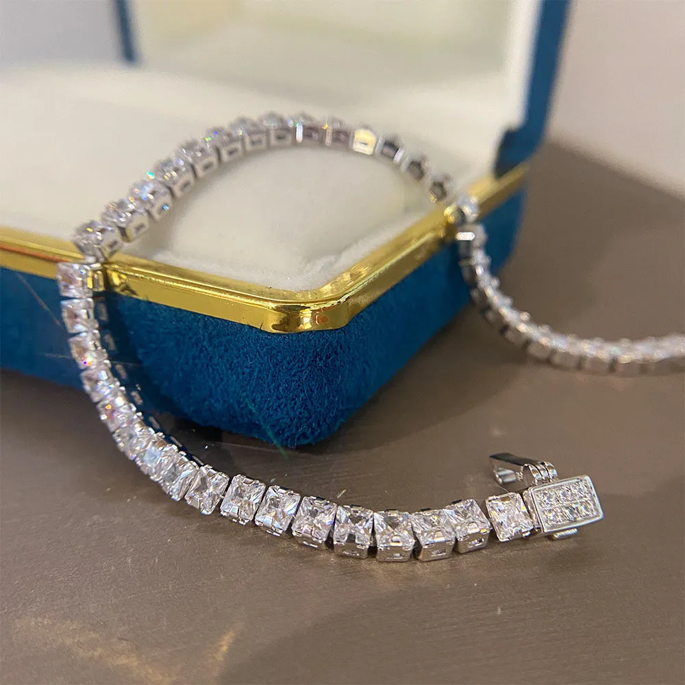 Classico argento sterling 925 44mm simula il diamante creato con filo di moissanite braccialetto da sposa le donne gioielleria raffinata regalo 16CM753222W