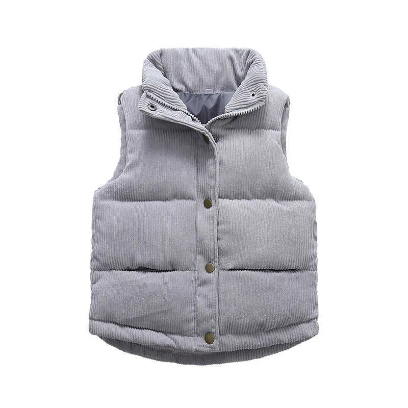 秋の男の子の女の子の高品質のコーデュロイベスト冬の暖かい厚いウイストコートの上着の子供たちのジャケット10代の子供たちの綿の服211011