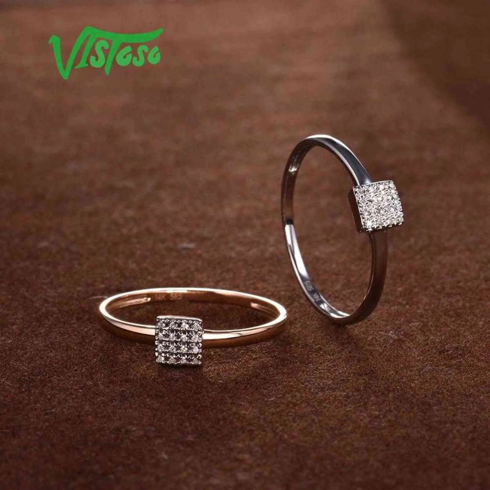 Vistoso Pure 14k 585 Rose White Gold Sparkling Diamond Delicate Square Ring for Women Jubileum Engagement Trendiga fina smycken 26843807