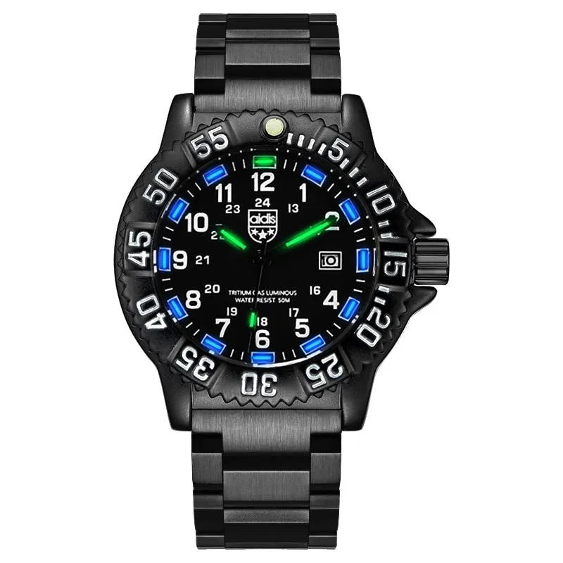 Wristwatches Addies Outdoor Army Sports Luminous Tube Quartz Wrist Watches 50M Waterproof Men Black Silicone Military Watch Clock 294N