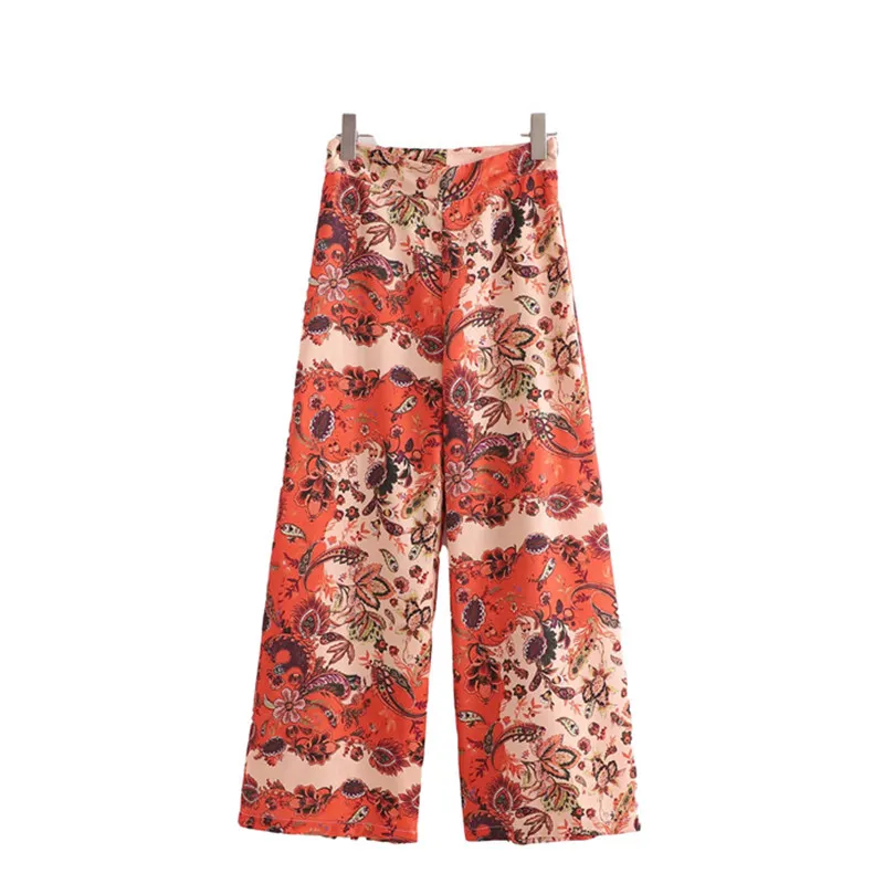 Vinatge Woman Loose Chiffon Wide Leg Pants Spring Summer Fashion Ladies Holiday Pant Female Chic Soft Flower Printed 210515