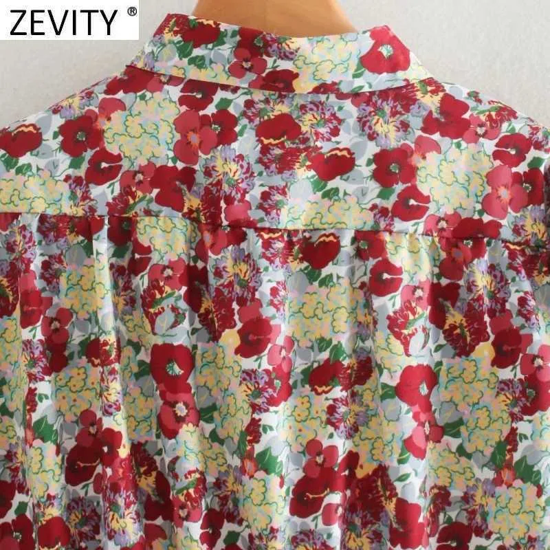 Zevidade Mulheres Vintage Vintage Flor Impressão Preto Camisa Vestido Escritório Lady Chic Manga Comprida Casual Partido de Negócios Vestido DS4668 210603