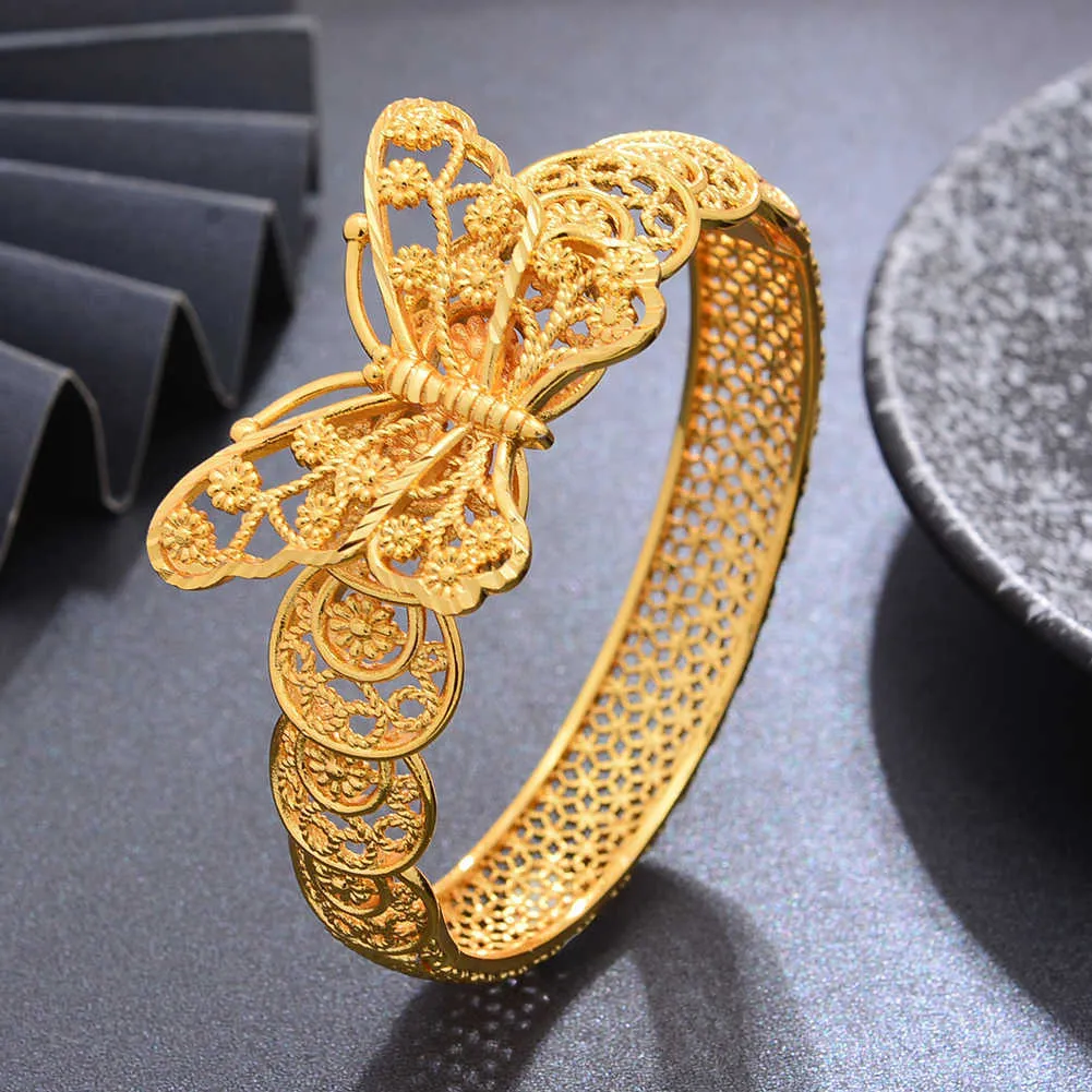 Butterfly Bangles Dubai Gold cor pulgles para mulheres vintage noiva casamento pulseira pulgula África jóias árabes q0720