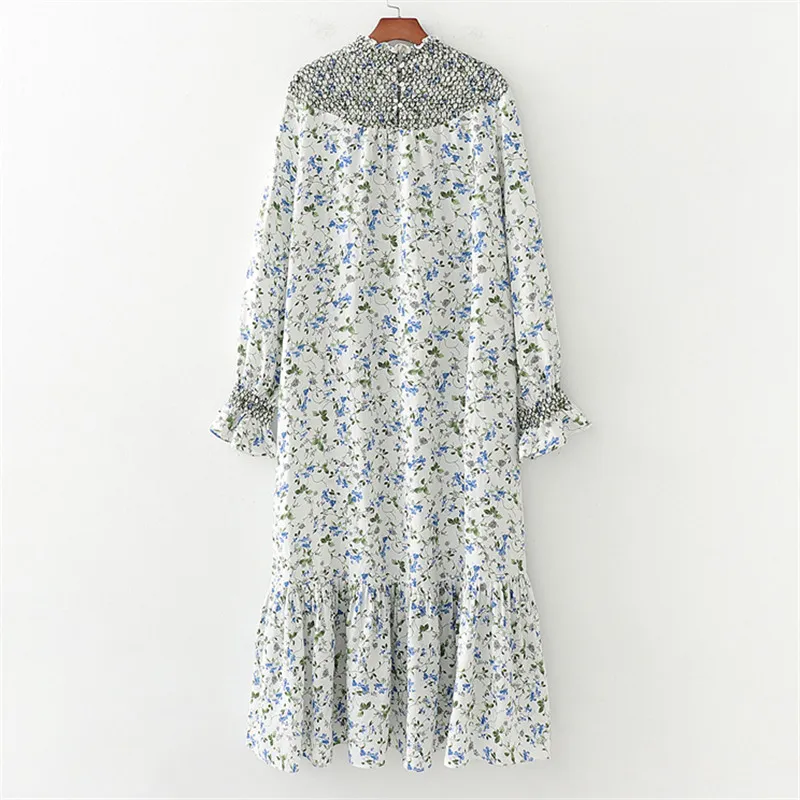 Elegant Floral Print Midi Dress Long Sleeve Straight Style Female Dresses Casual Stylish Chic Mid Calf Vestidos 210430