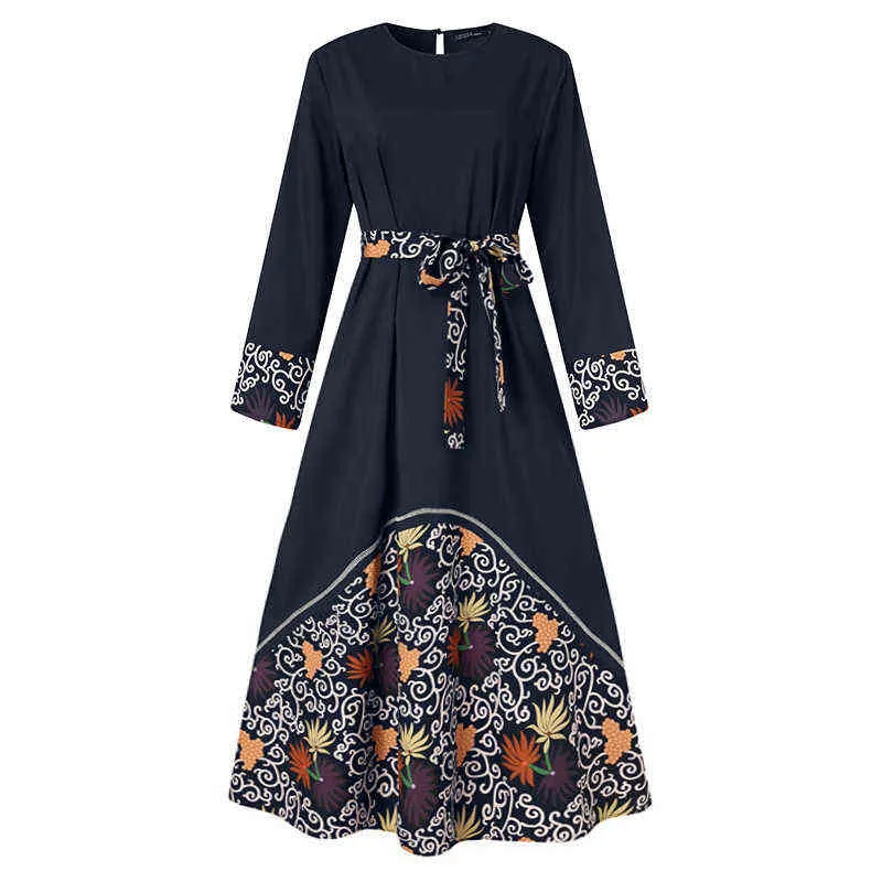 Muslim Abaya Hijab Kleid ZANZEA Frauen Vintage Floral Gedruckt Maxi Sommerkleid Herbst Langarm Gürtel Lange Vestido Kaftan Marocain Y1204