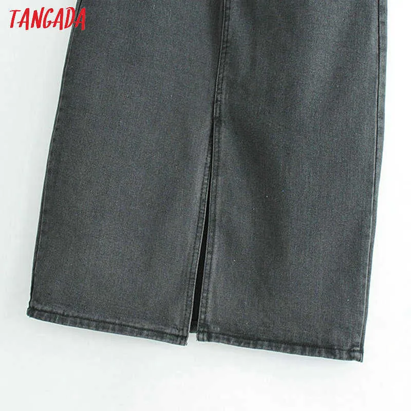 Tangada donna gonne di jeans nere vintage signore midi gonna moda casual marca feminina midi polpaccio saias gonne FN65 210609