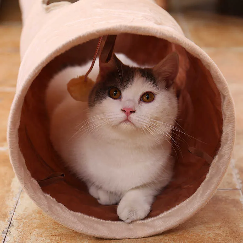 Kattens favorit! Luxury Chamois Pet Cat Tunnel Crazy Shake Hängande boll Utökad katt Lång tunnel Kattunge Spela Toy Folk 210929