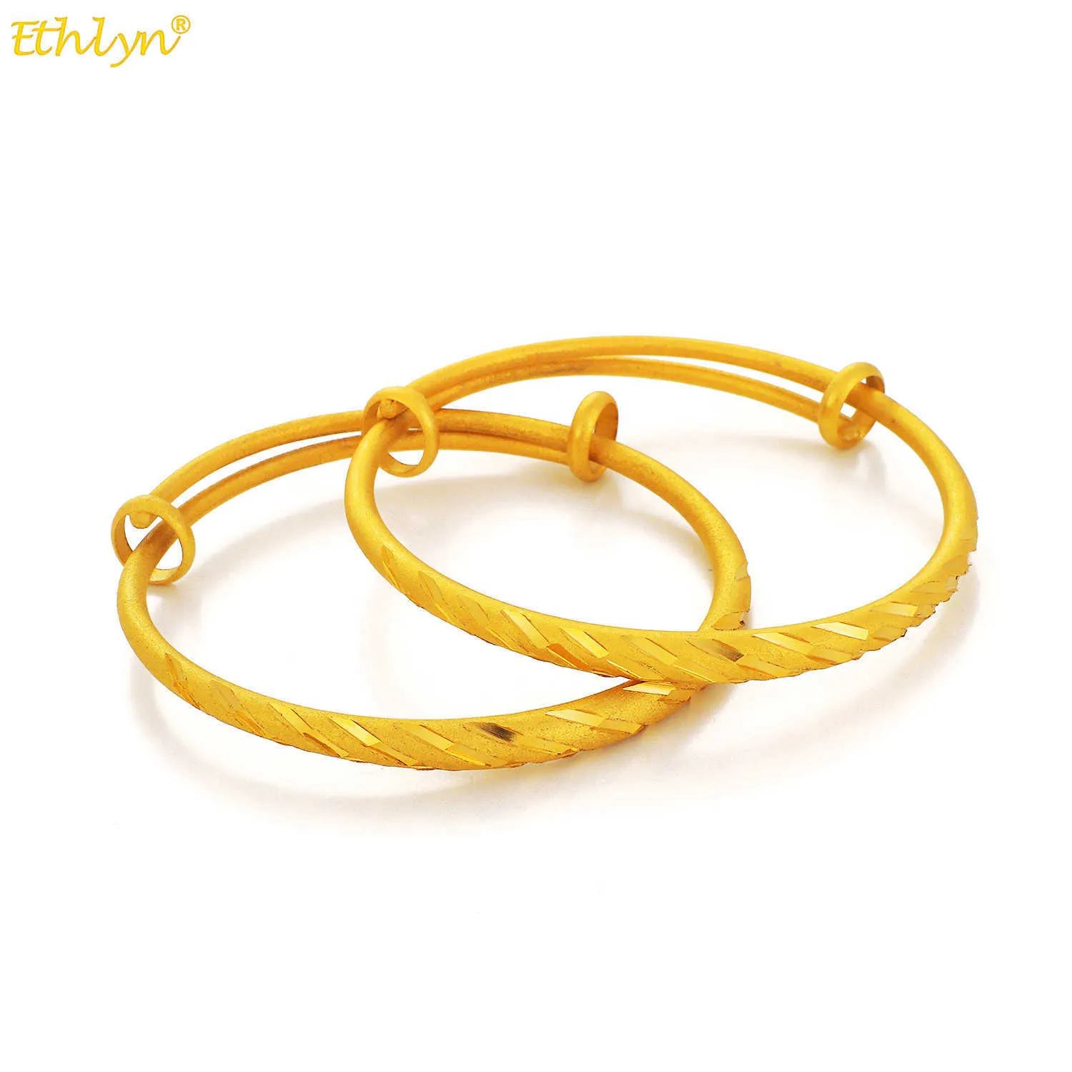 Etlyn 2st / Mode Etiopisk Brud Bangle för Kvinnor Dubai Guld Färg Armband Afrikanska Arab Smycken Gåva MY119 Q0717