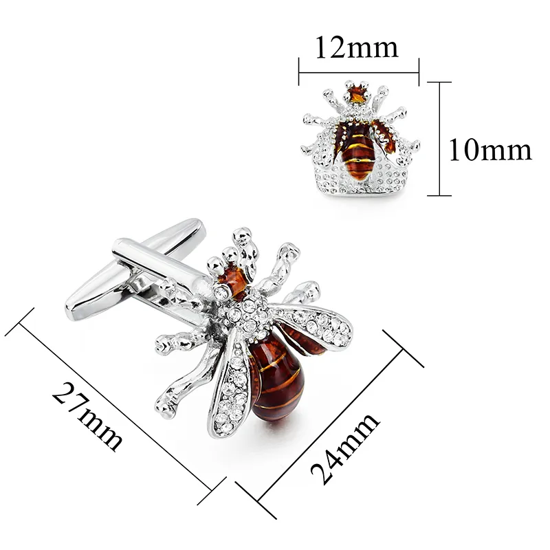 Hawson Crystal Bee Cufflinks i ćwieki Ustaw mężczyźni Tuxedo Luksusowa Party Prezent Pszczoła z Pudełko Spinki do mankietów dla mężczyzn