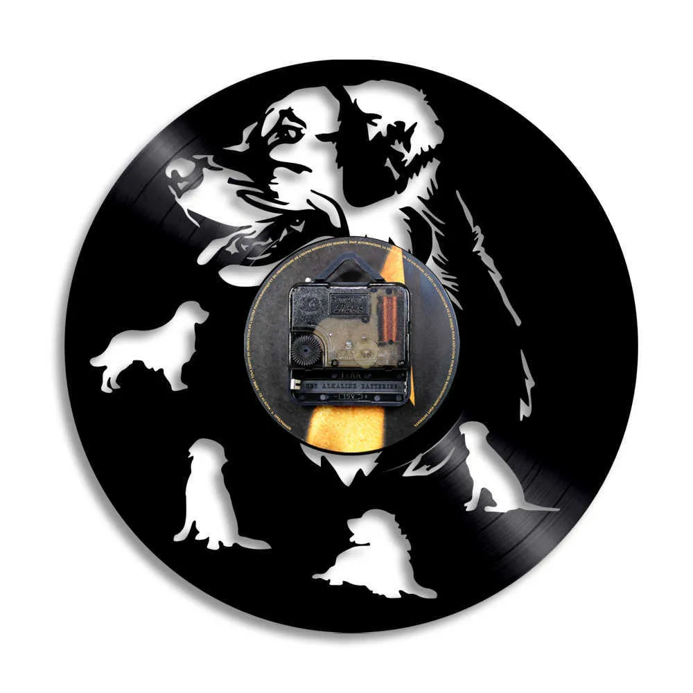 Labrador Golden Retriever chien disque vinyle horloge murale maison décoration pour animaux de compagnie lampe murale suspendue montre carlin Animal chien amant cadeau X07262292