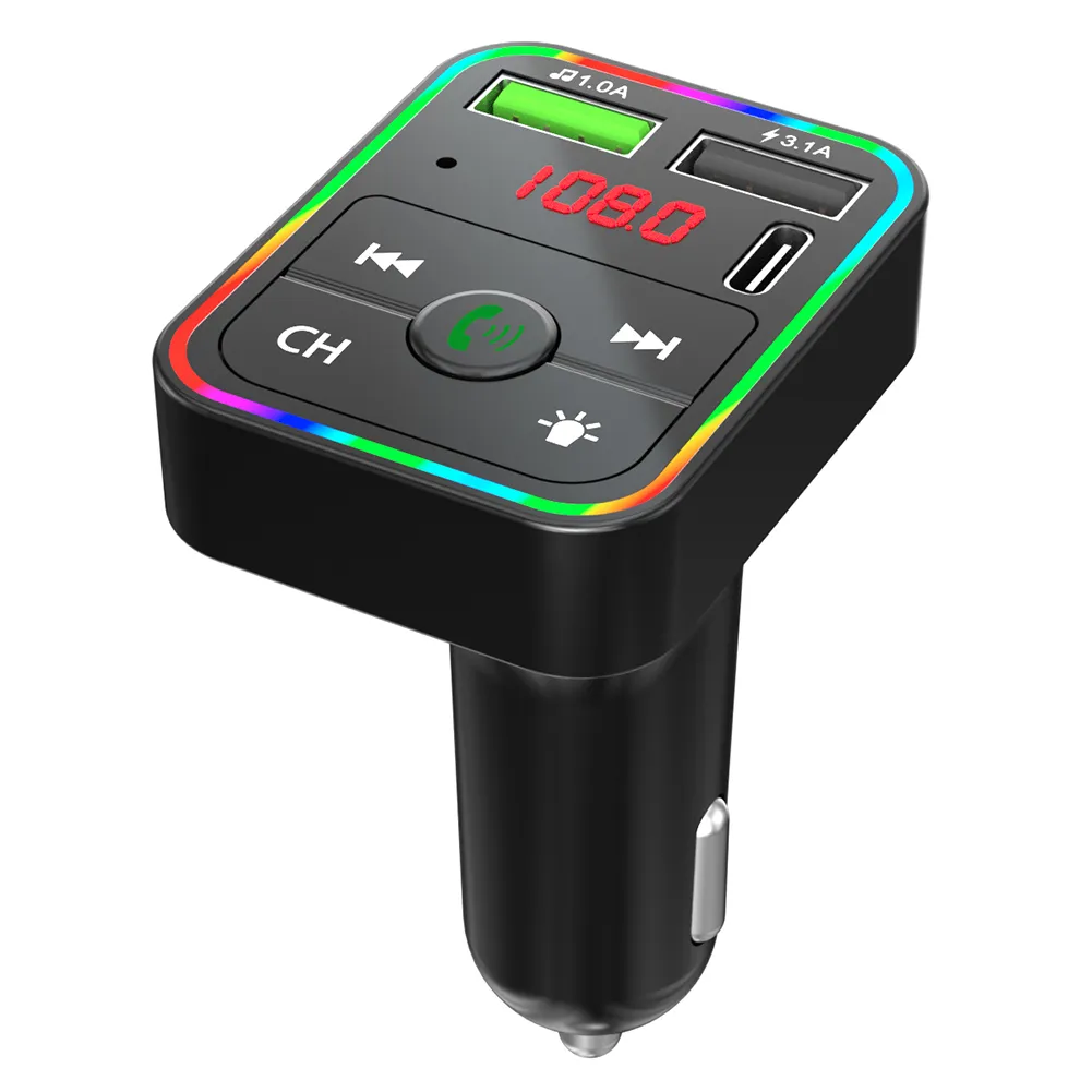 F2 Bluetooth Carkit FM-zender Modulator Kleurrijke LED-achtergrondverlichting Draadloze radio-adapter Handen voor telefoon TF MP3-speler Type4414283