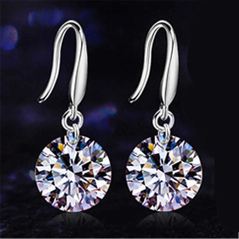 Brincos das mulheres Dangle Cristal Prata Banhado Simples Zircon Diamante Rodada Moda Longo Drop Style