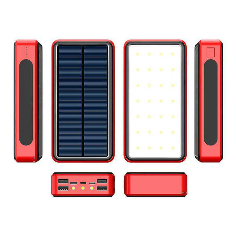 LOGO GRATIS 30000mAh Banco de energía solar 4 puertos USB Powerbank 30000 MAh LED Flash Light Batería externa Poverbank para iPhone Fábrica al por mayor