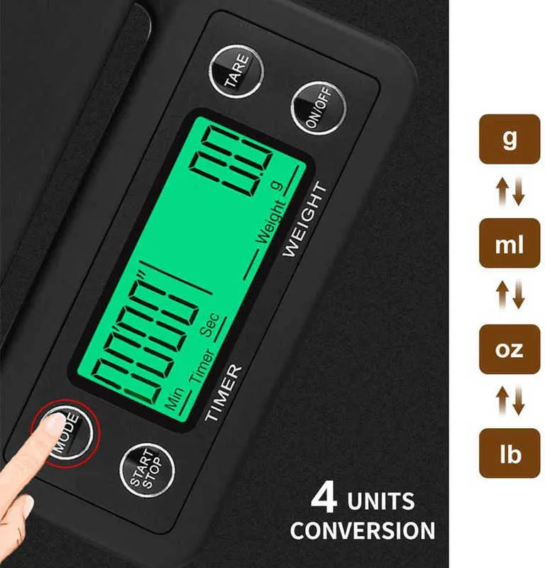 Balance de café goutte à goutte numérique de précision avec minuterie balance de cuisine domestique balance de poids de café de cuisson électronique portable 210927