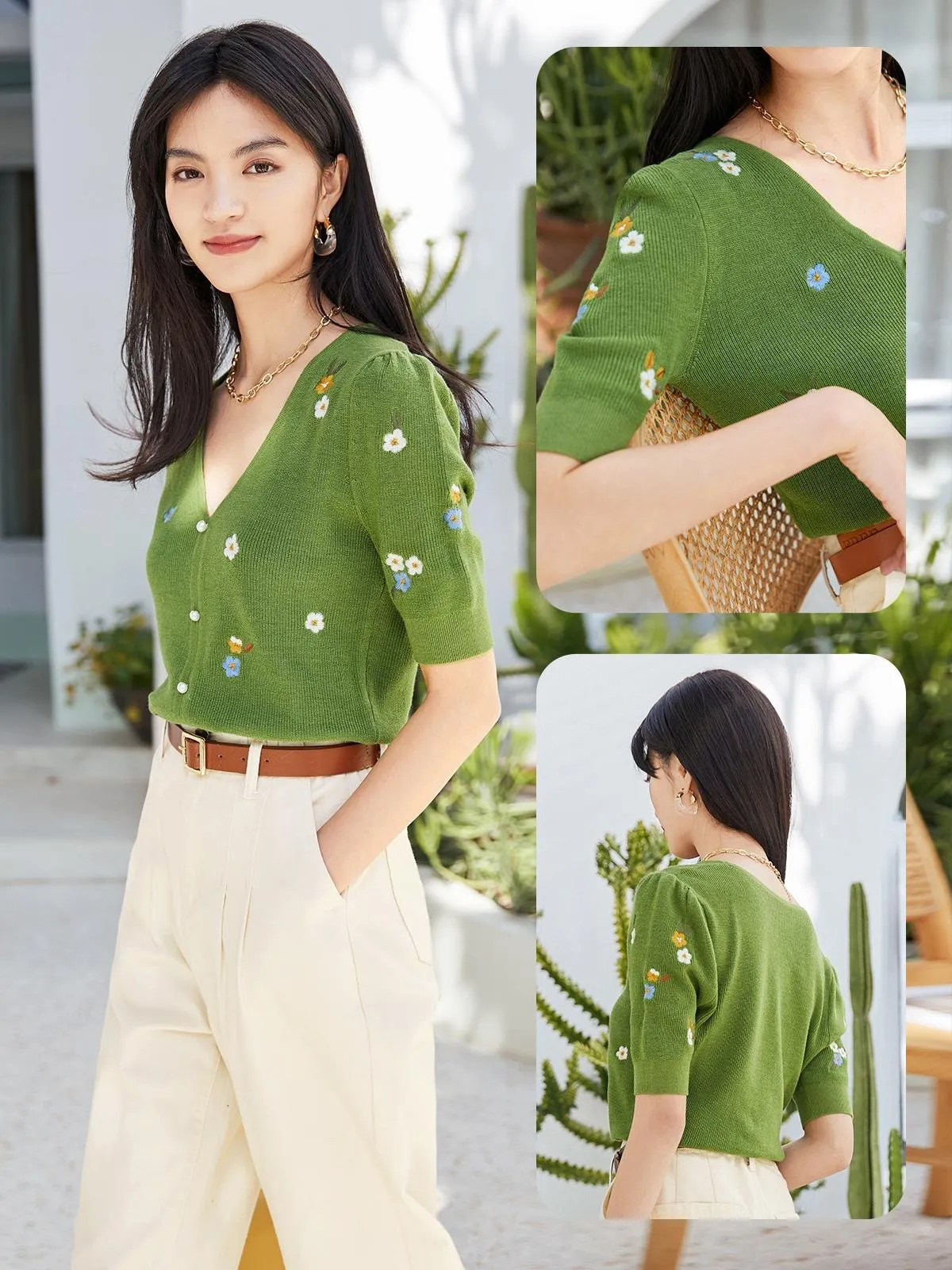 Mode coréenne Soie de glace V-Col V Court Cardigan Cardigan T-shirt à manches courtes Femmes Été Haute Qualité Top Vêtements pour femmes 210520