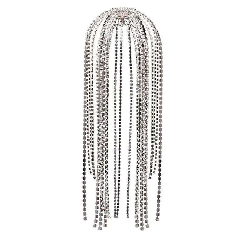 ヘアクリップバレット光沢のある完全なラインストーンフリンジ付きヘアバンド女性bijoux long tasselクリスタルアクセサリーウェディングバンケットHEA308O