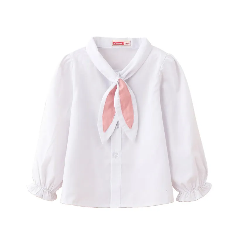 Camicette bambina Camicie Camicie Camicia bianca ragazza Sciarpa Cravatta rosa Manica lunga Uniforme da studente scolastico in cotone formale 21041138934