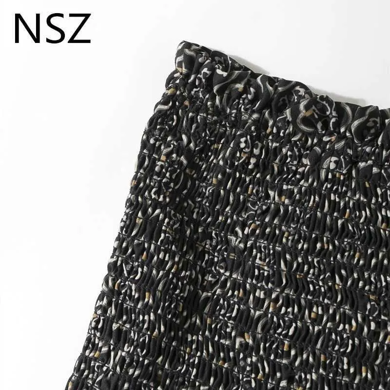 NSZ Dames Print Vintage Tiered Ruches Mini Rok Elastische Hoge Taille Sweet Jupe Femme Falda 210629