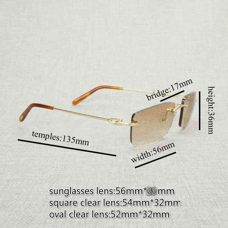 Nouveau 20% de réduction sur les lunettes de soleil designer de luxe Vintage Men de carrés sans bordure ovale verres transparentes encadrer les lunettes de lune