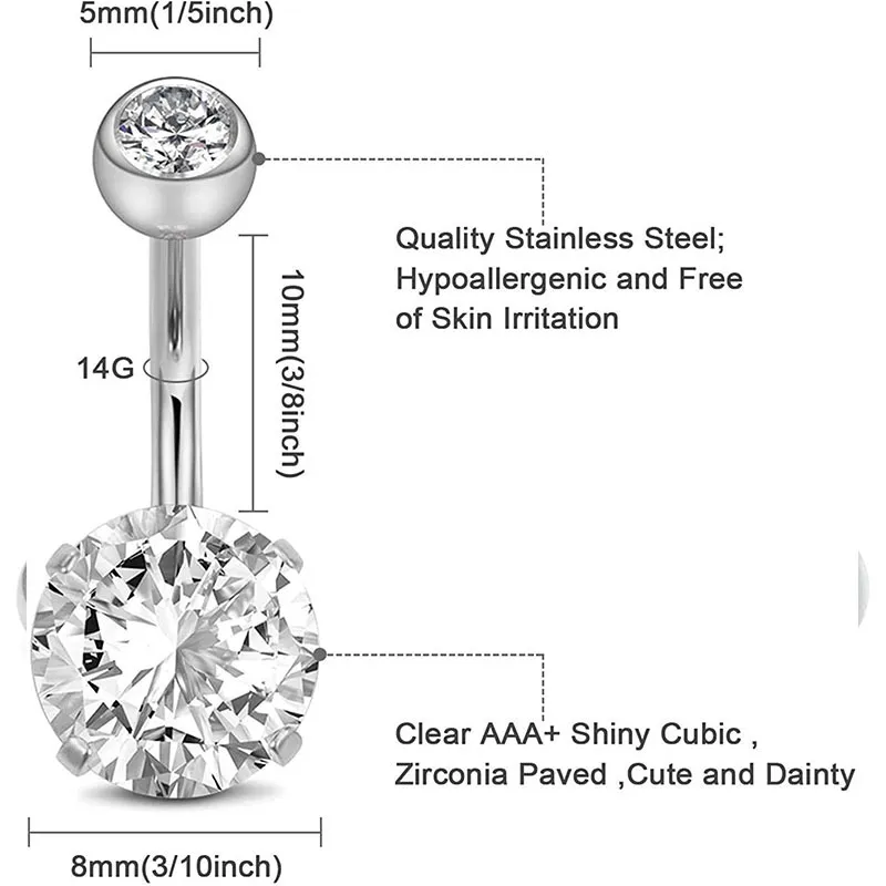 14g Kısa Belly Button Yüzükler Göbek Paslanmaz Çelik Kadın Piercing Nombril Ombelico Vücut Takı 6mm 8mm 10mm Bar