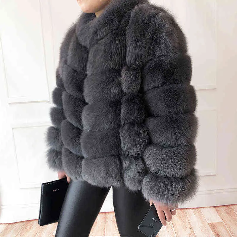 100% manteau de fourrure véritable femme chaude et élégante veste naturelle gilet col montant à manches longues en cuir naturel s 211110