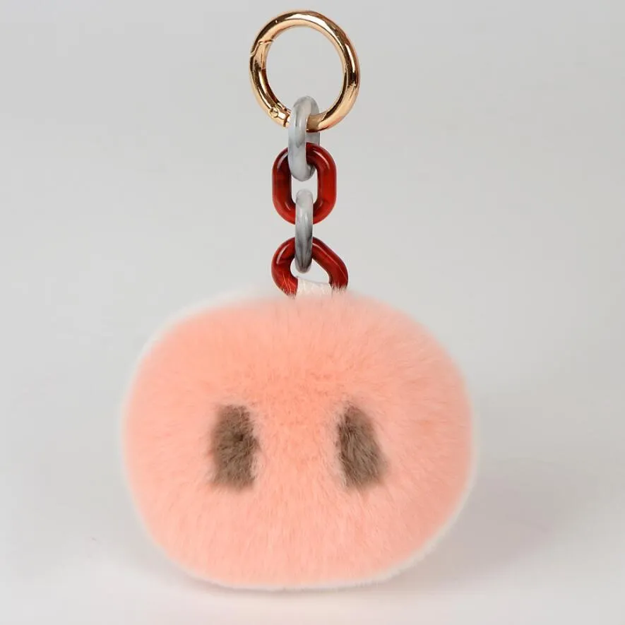 Real Rex Rabbit Fur Keychain Cute Piggy Nose Women Bag Pendant Car Keyring Fluffy Soft Key Holder Jewelry