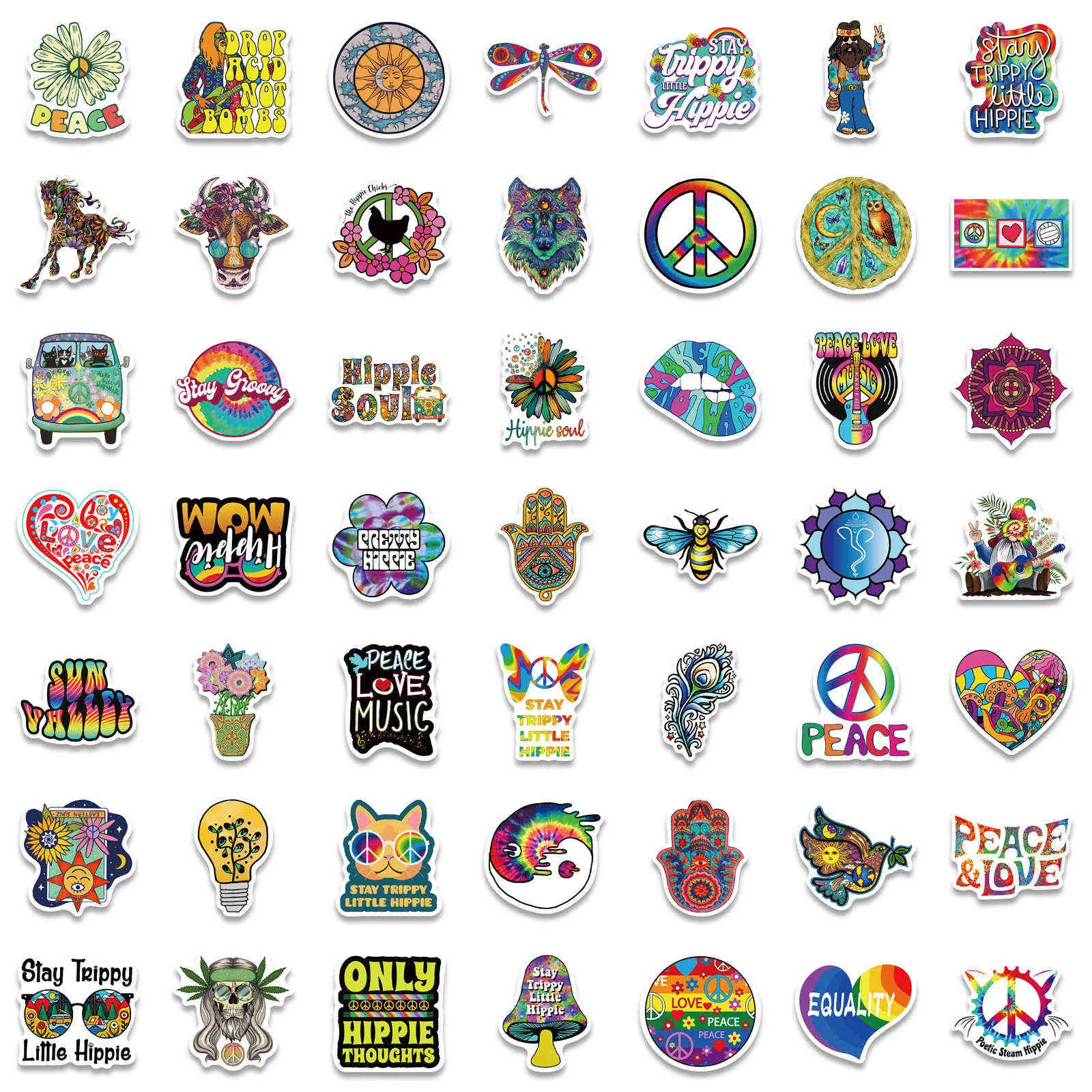 ملصقات Hippies Retro Hippies Love and Peace Sticker for DIY Car Luggage Skateboards Diary Serationery Scener C9573342