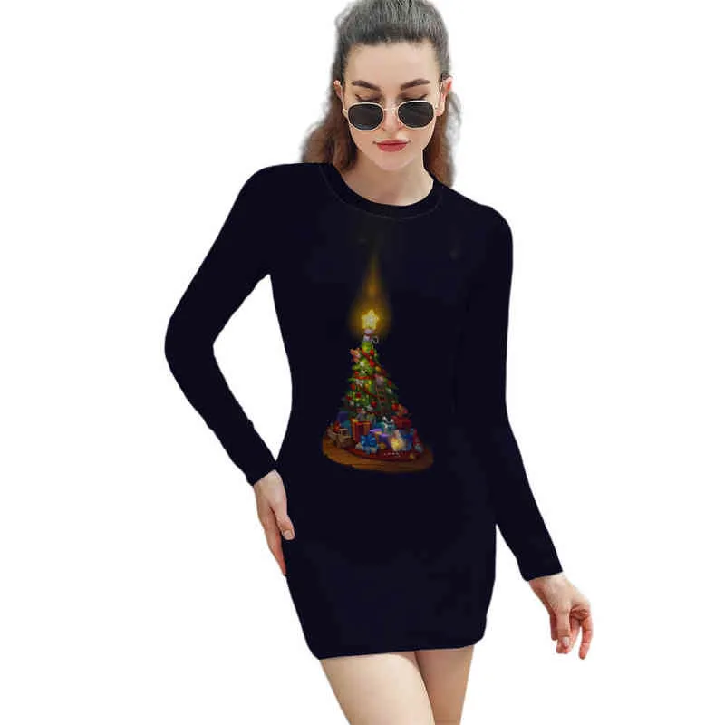 Robe de noël à manches longues pour femmes, Streetwear, Harajuku, imprimé en 3D, serré, Style sexy, livraison directe, G1214