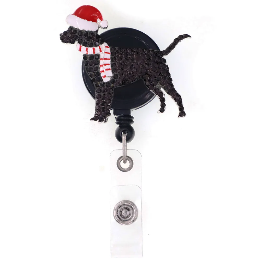 Najnowsze pierścienie kluczowe Święta Świętego Mikołaja Snowman Dog Rhinestone Scingable Holiday Id Holder for Nodions Accessories Reel 2593